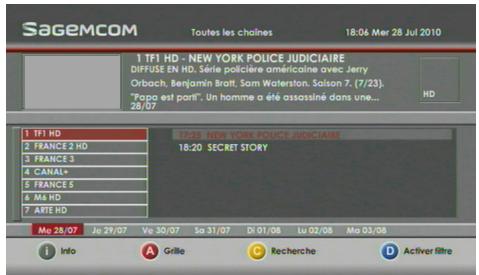 SAGEM DS 87 HD - Guide électronique des programmes - 1
