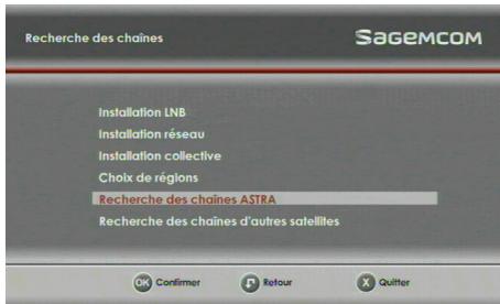 SAGEM DS 87 HD - Recherche des chaînes ASTRA - 1