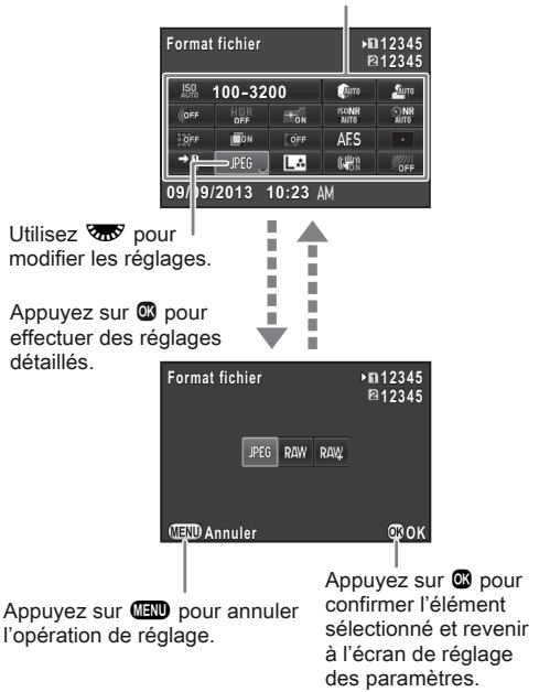 PENTAX K-3 NU NOIR - Utilisation de l'écran de réglage des paramètres - 1