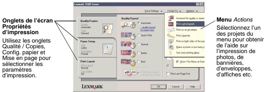 LEXMARK RK3100 - Utilisation de l'écran Propriétés d'impression - 1