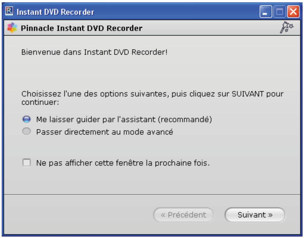 PINNACLE DVD RECORDER II - La fenêtre d'accueil - 1