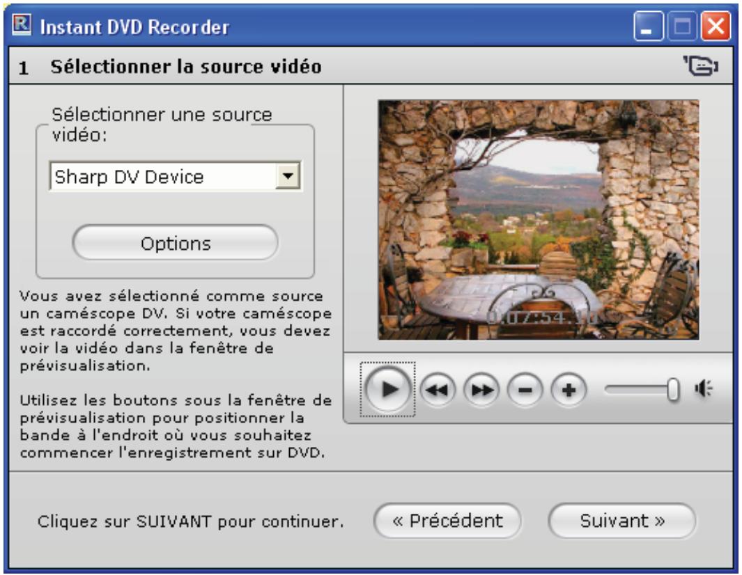 PINNACLE DVD RECORDER II - Fenêtre 1 : Sélectionner la source d'enregistrement - 1