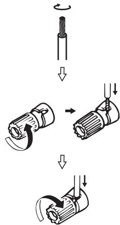 DENON AVR 1611 - Connexion des câbles d'enceinte - 1