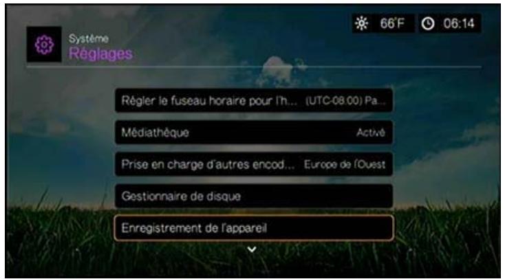 WESTERN DIGITAL PASMM WD TV - Pour enregistrer votre produit WD à l'aide du menu Régliages : - 1