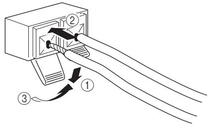 YAMAHA TX-497 - Appuyez sur la languette pour introduire les conducteurs du cable d'antenne cadre AM dans les prises AM ANT et GND, puis ramenez la languette dans sa position d'origine pour fixer les conducteurs. - 1