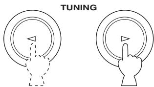 YAMAHA TX-497 - Appuyez sur TUNING < 1 / > pour effectuer manuellement la symtonisation sur la station désirée. Maintenez la pression d'un doigt sur la touche pour poursuivre la recherche. - 1