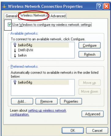 BELKIN F5D7050 - Configuration de l'utilitaire pour réseau sans fil Windows XP pour utiliser la fonction de sécurité WPA-PSK - 1