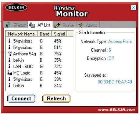 BELKIN F5D7050 - Comment repérer un réseau sans fil et s'y connecter - 1