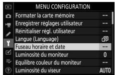 NIKON Z5+24-50MM+FTZ - Mettez en surbrillance [Fuseau horaire et date] et appuyez sur - 1