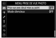 NIKON Z5+24-50MM+FTZ - Mettez en surbrillance [Prise vue avec décal mise au point] dans le menu Prise de vue photo. - 1