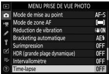 NIKON Z5+24-50MM+FTZ - Mettez en surbrillance [Time-lapse] dans le menu Prise de vue photo. - 1