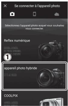 NIKON Z5+24-50MM+FTZ - Périphérique mobile : lorsque vous étés invite à désir le type d'appareil photo, touchez [Appareil photo hybride], puis touchez [Connexion Wi-Fi]. - 1