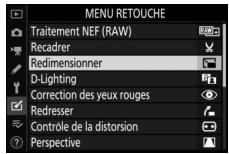 NIKON Z5+24-50MM+FTZ - Sélectionnez [Redimensionner] dans le menu Retouche. - 1
