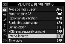 NIKON Z5+24-50MM+FTZ - Mettez en surbrillance [Intervallomètre] dans le menu Prise de vue photo. - 1