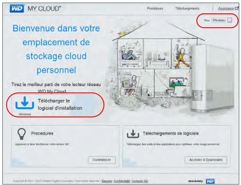 WESTERN DIGITAL MY CLOUD 3TO - Téléchargement et installation du logiciel d'installation en lignePour télécharger le programme nécessaire pour l'installation de votre apparéil : - 1