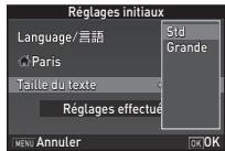 PENTAX K-S1 BLANC + 18-55MM - Utilizez ▲▼ pour selectionner [Std] ou [Grande], et appuyez sur OK. - 1