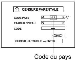 JVC HT-A9C - Appuyez sur les curseurs / pour déplacer le pointeur à "CODE PAYS" puis appuyez sur les curseurs / pour sélectionner "GB" comme code de pays et appuyez sur ENTER ou sur le curseur  . - 1