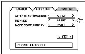 JVC HT-A9C - Déplacez le pointeur à REPRISE à l'aide des curseurs ▲/▼. - 1