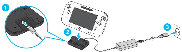 NINTENDO PACK Wii U PREMIUM - Branchement du bloc d'alimentation à la station de recharge Wii U GamePad - 1