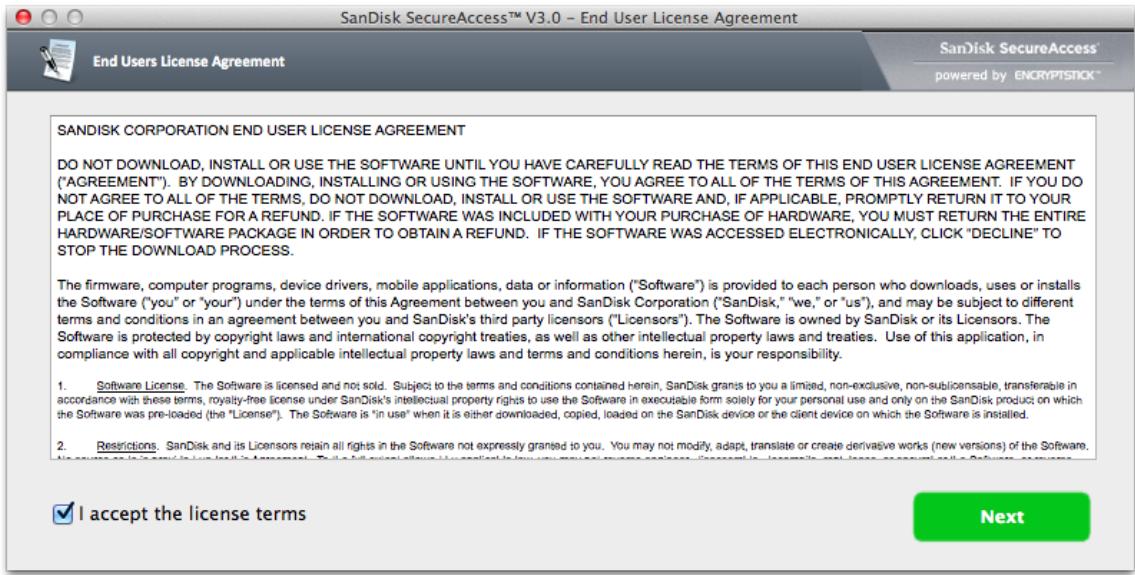 SANDISK iXPAND 3.0 32G - Read and accept the license terms and click "Next". - 1