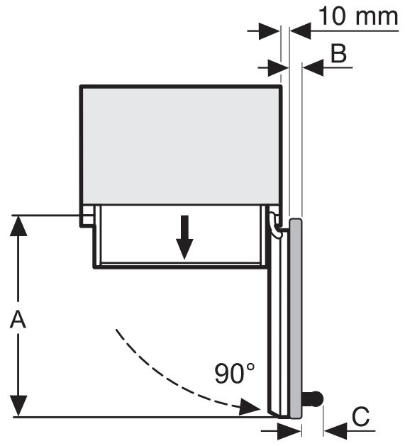 MIELE WT 1602 - Dimensions de la porte (angle d'ouverture 90^ ) - 1