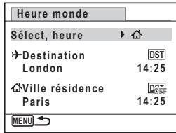 PENTAX M60 - Affichage de l'heure de la destination sur l'écran (Select. heures) - 1