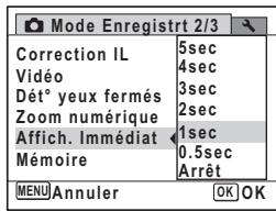 PENTAX M60 - Réglage de la durée de l'affichage immédiat (Affich. Immédiat) - 1