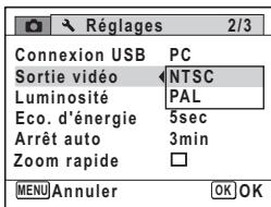 PENTAX M60 - Utilisez le bouton de navigation (▲▼) pour selectionner le système de sortie video. - 1