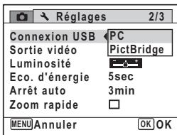 PENTAX M60 - Utilisez le bouton de navigation ( ) pour selectionner [PC] ou [PictBridge]. - 1