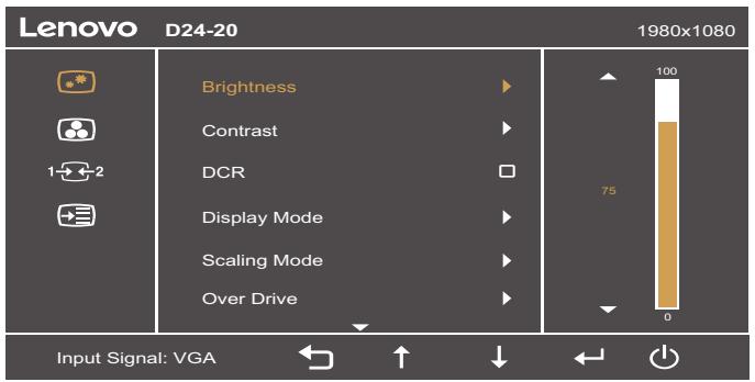 LENOVO D24-20 - En utilisant les contrôle du menu OSD (affichage à l'écran) - 1