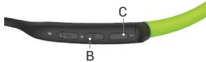 AFTERSHOKZ AS600IG - Volume + / Bouton d'alimentation (B); Volume - (C) - 2
