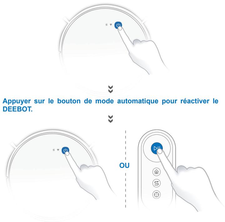 ECOVACS DEEBOT D605 K - Mise en pause, réactivation et mise hors tension - 3