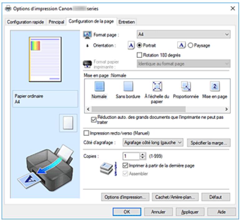 CANON G3560 - Description de l'onglet configuration de la page - 1