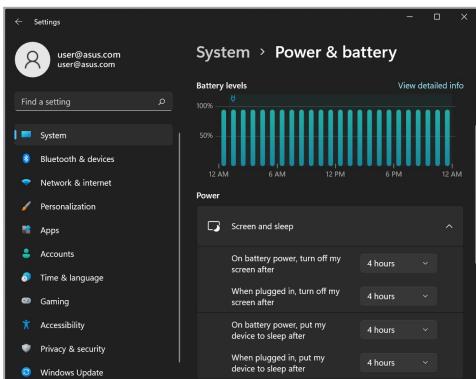 ASUS N6506MVU9 - Sélectionnez l'onglet Alimentation et batterie pour afficher les options. - 2