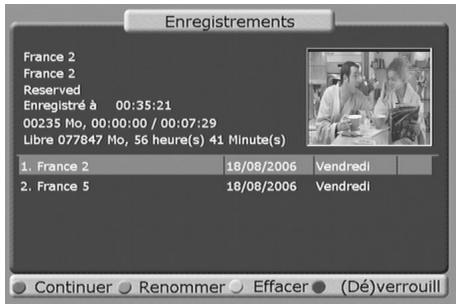 C6V PVR-D80 - Retour au menu «Enregistements» - 1