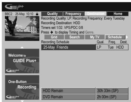 PIONEER DVR-SCI-2 - Appuyez sur la touche d'action VERTE (Frequency) pour modifier la périodicité des enregistements. - 1