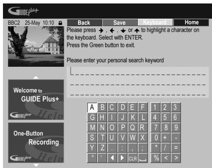 PIONEER DVR-SCI-2 - Pour ajouter un mot-clé à vos préférences, mettez en surbrillance 'Keywords' puis appuyez sur la touche d'action JAUNE. - 1