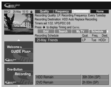 PIONEER DVR-SCI-2 - Appuyez sur la touche d'action JAUNE (Destination) pour selectionner la destination de l'enregistrement. - 1