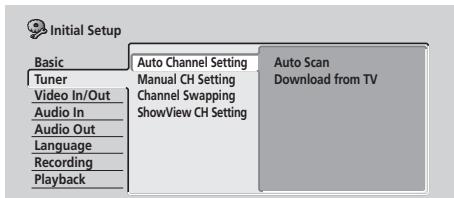 PIONEER DVR-220S - Sélectionnez 'Tuner' sur le menu Initial Setup puis 'Auto Channel Setting', et enfin 'Auto Scan'. - 1
