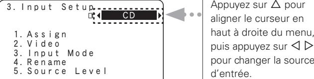 DENON AVR-1909 BKE2 - Changement de la source d'entrée dans Configuration de l'entrée - 1