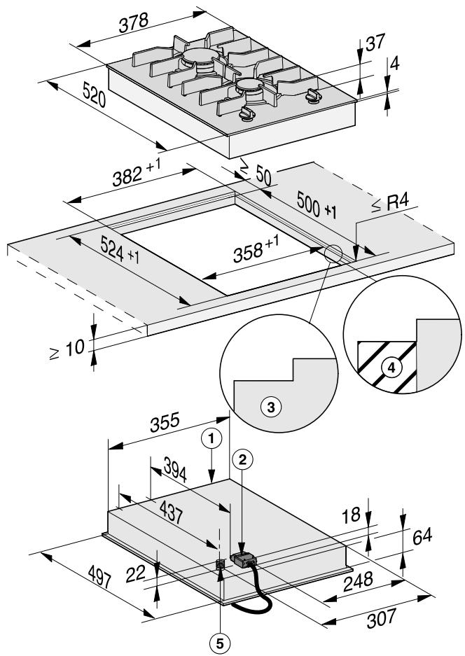 MIELE CS7102FL - Cotes d'encastrement - à fleur de plan - 1