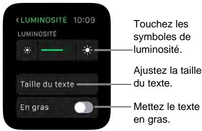 APPLE WATCH42GRiSiD - Ajuster la luminosité, la taille du texte, lessons et les vibrations - 1