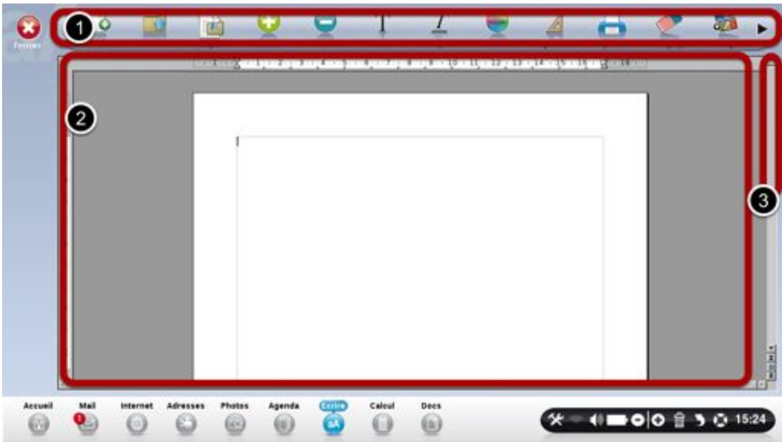 ORDISSIMO AGATHE2/iNTEL N3050 2G 64G 14P - Les différentes parties importantes du logiciel "ecrire - 1
