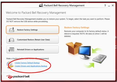 PACKARD BELL ENLG81BA-POL - Créer la sauvégarde des pilotes et des applications - 1