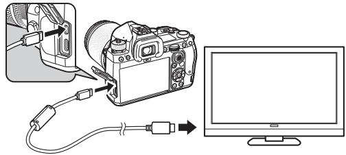 PENTAX K-3 MARK III NU NOIR - Ouvrez le cache des ports de l'appareil et branchez le cable à la prise HDMI®. - 1