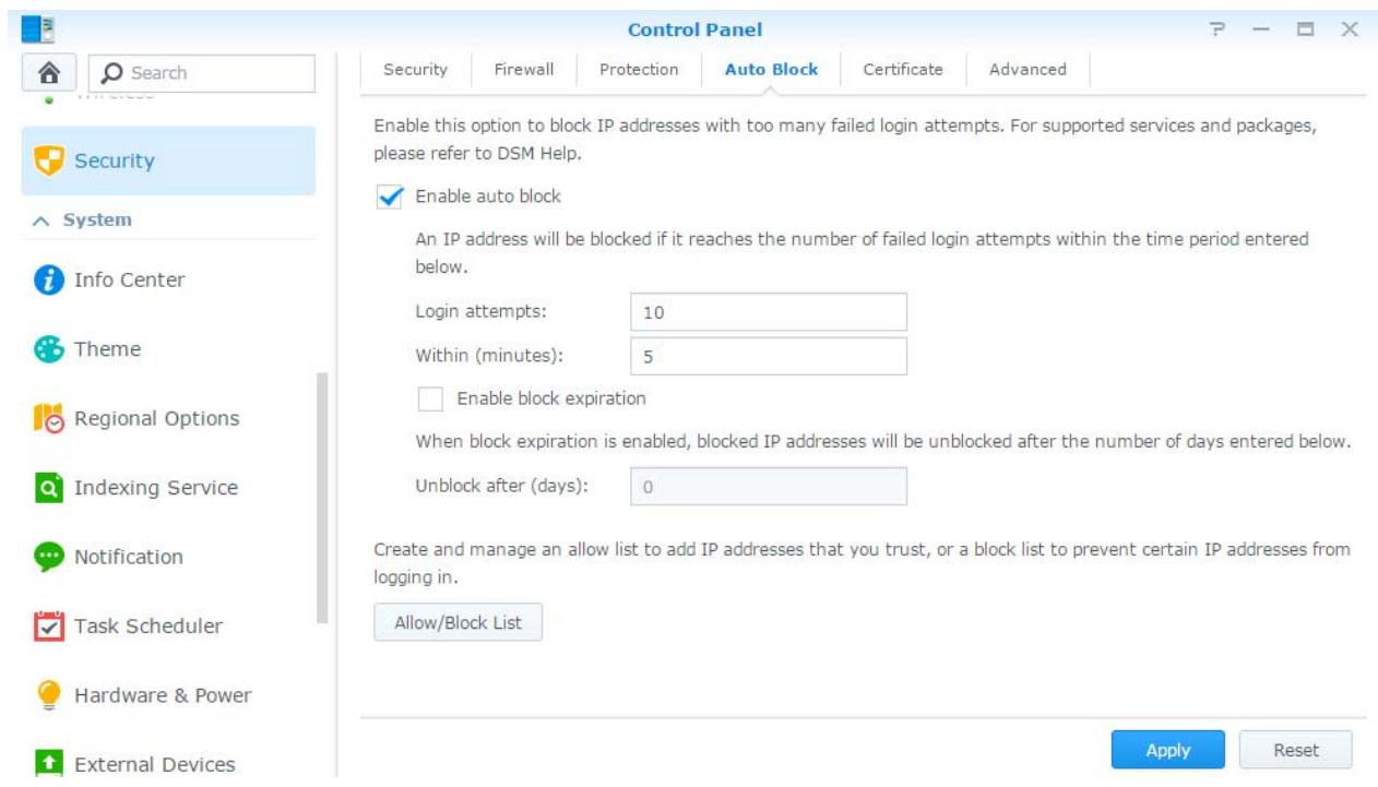 SYNOLOGY DS216+ II - Blocage automatique des tentatives de connexions douteuses - 1