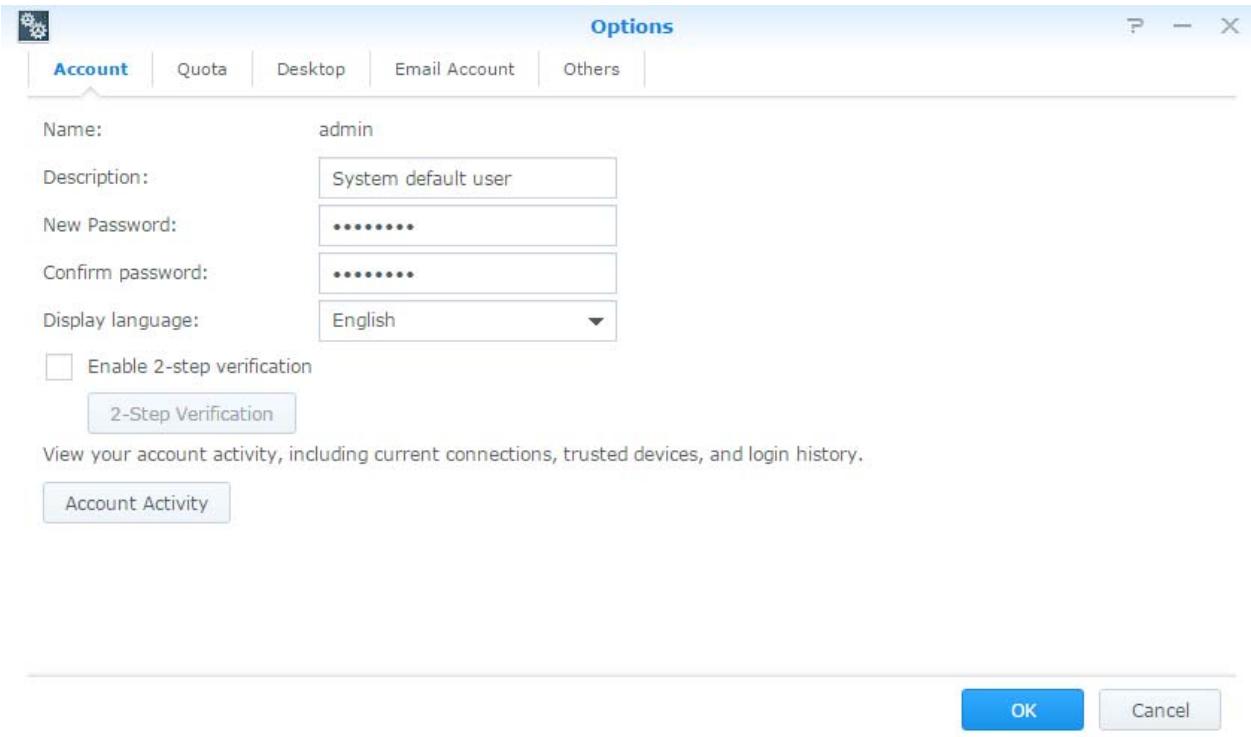 SYNOLOGY DS216+ II - Pour gérer les options personnelles : - 1