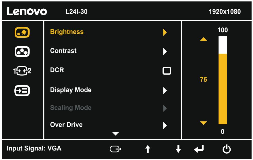 LENOVO ECRANL24I-350 - Utilisation des commandes du menu à l'écran (OSD) - 1
