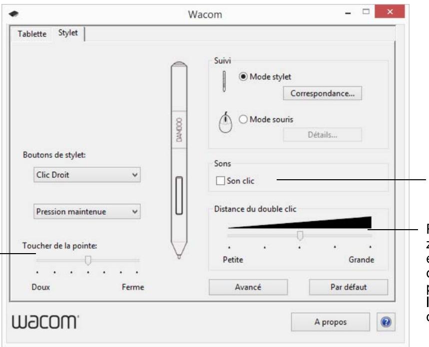 WACOM ONE BY WCM SMALL - Définition DU TOUCHER DE LA POINTE ET DE LA GOMME ET RÉGLAGE DE LA DISTANCE DU DOUBLE CLIC - 2