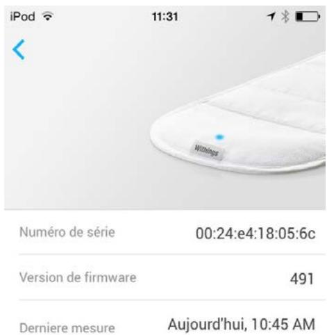 WITHINGS CAPTEUR AURA - Afficher la version du firmware - 2